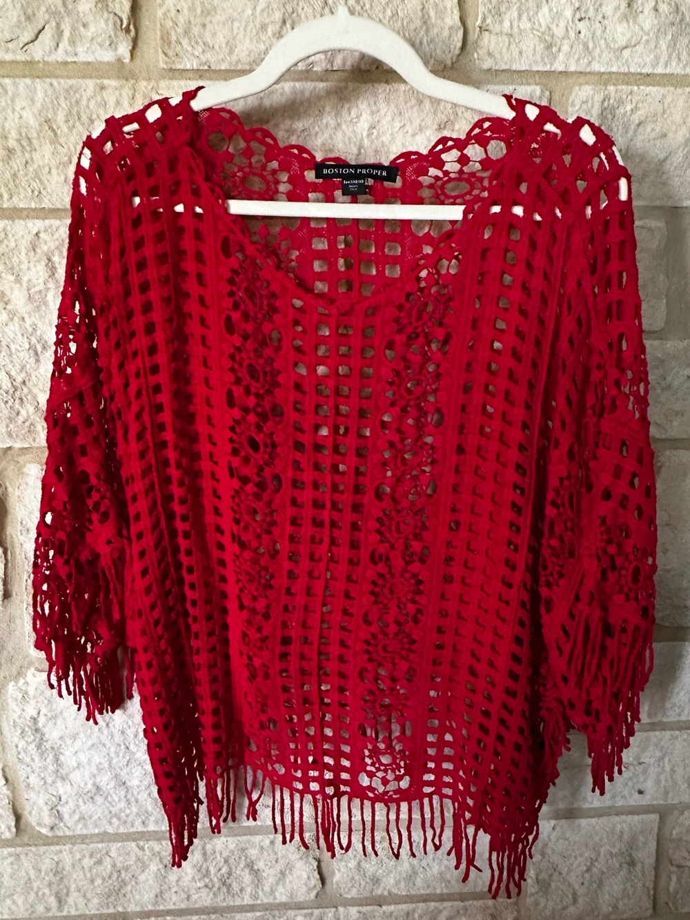 Boston Proper Red Effortless Crochet Pullover